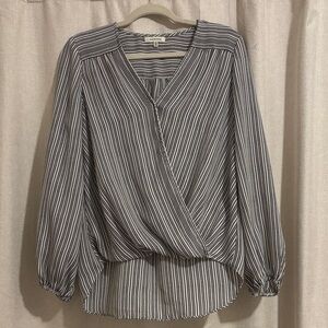 Max Studio Black and White Striped Wrap Blouse